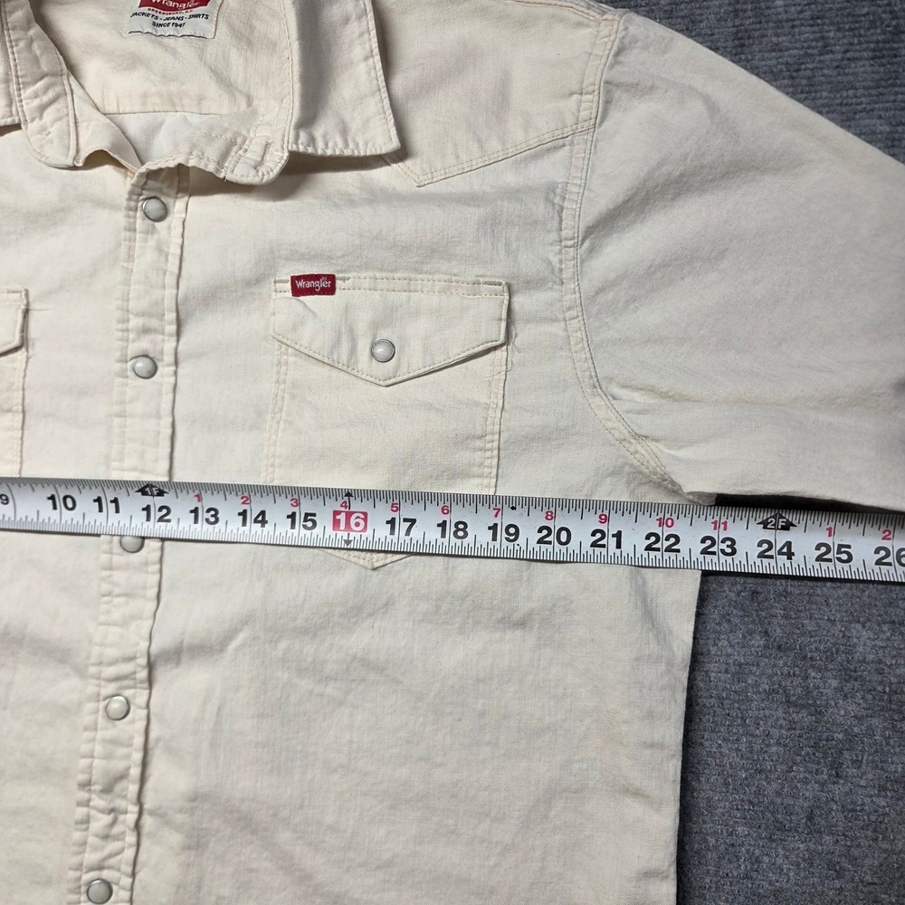 Wrangler Mens Western Snap Shirt Off White Cream Cotton Long Sleeve Large - Picture 11 of 15
